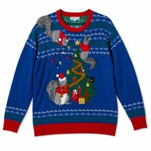 Holiday Hype Blue Squirrel Christmas Tree Ugly Sweater XL